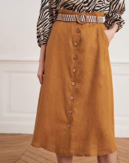 Josselin Dunkelockerfarbener Rock aus 100% Leinen