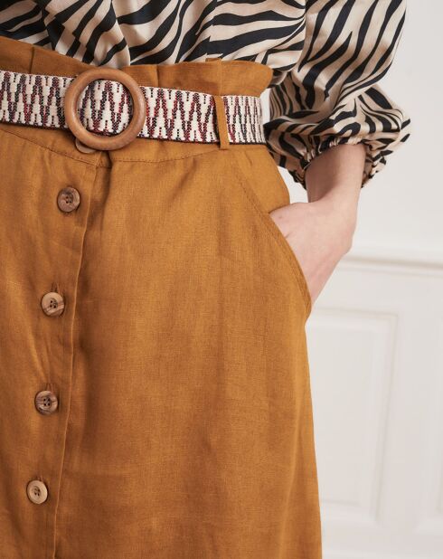 Josselin Dunkelockerfarbener Rock aus 100% Leinen