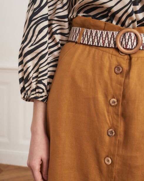 Josselin Dunkelockerfarbener Rock aus 100% Leinen