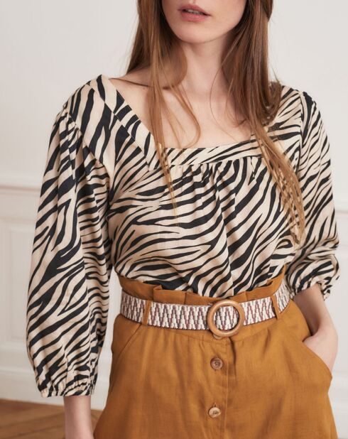 Blouse Brice zébrée beige/noir