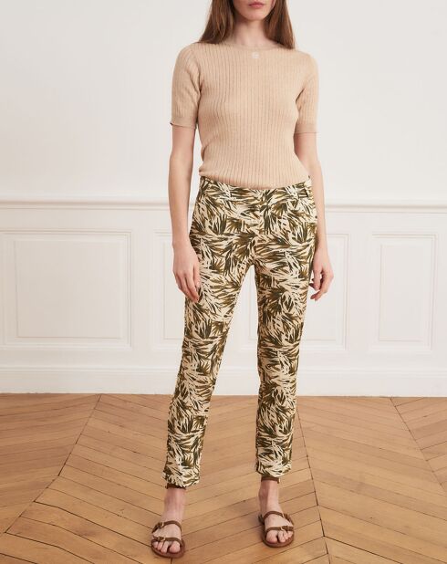 Pantalon droit Perceval feuillage beige/kaki