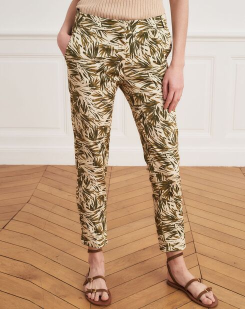Pantalon droit Perceval feuillage beige/kaki