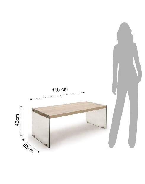Petite table nancy transparent/bois - 43x110x55 cm