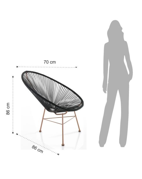 Fauteuil pour extérieur/ intérieur numana cuivre/noir - 86x70x86 cm