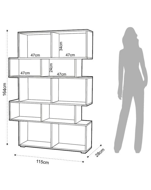 Bibliothèque random-b bois/blanc - 160x115x28 cm