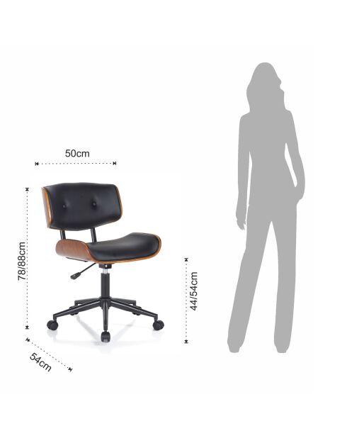 Chaise de bureau visby-b noyer/noir - 50x54x78/ 88 cm