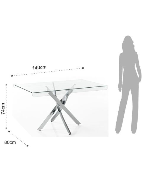 Table/bureau mill 140 transparent/chrome - 76x140x80 cm