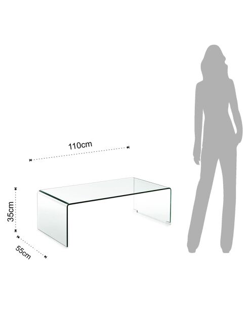 Table basse cristal transparent - 35x110x55 cm