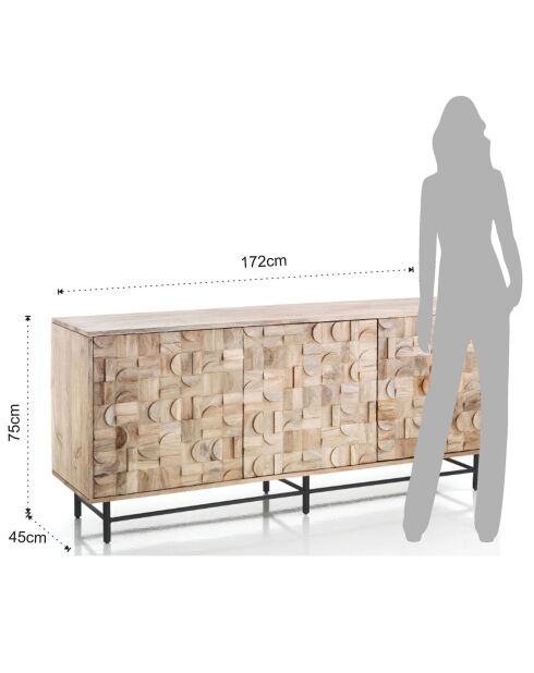 Buffet 3 portes amon bois/noir - 75x172x45 cm