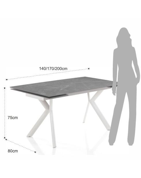Table à rallonge molly 1  blanc/gris marbre - 140/170/200x80x75 cm
