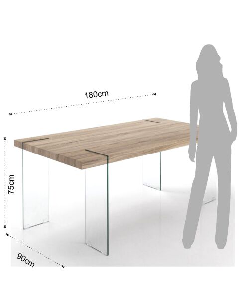 Table waver transparent/chêne - 75x90x180 cm