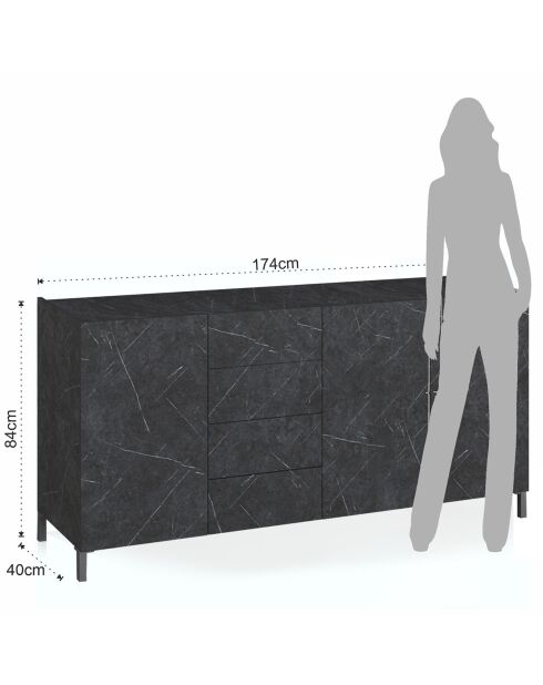Grand buffet eddy marbre noir - 174x40x84 cm