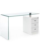 Bureau avec plateau en verre bombé bow blanc/chrome - 75x125x65 cm