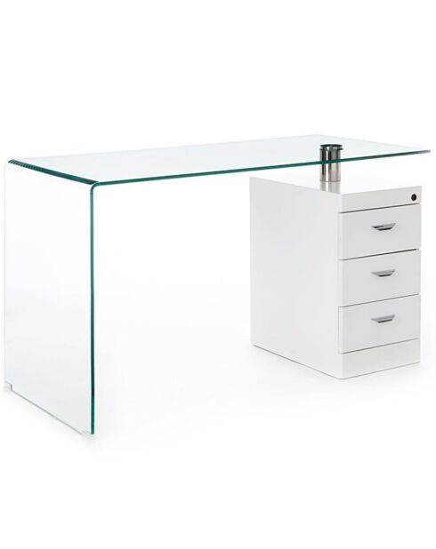 Bureau avec plateau en verre bombé bow blanc/chrome - 75x125x65 cm