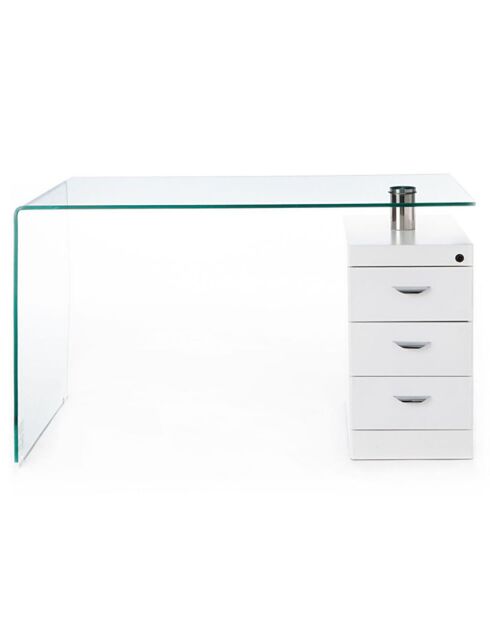 Bureau avec plateau en verre bombé bow blanc/chrome - 75x125x65 cm