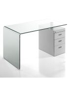 Bureau avec plateau en verre bombé bow blanc/chrome - 75x125x65 cm