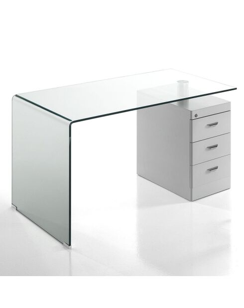 Bureau avec plateau en verre bombé bow blanc/chrome - 75x125x65 cm