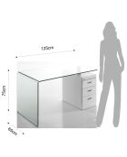 Bureau avec plateau en verre bombé bow blanc/chrome - 75x125x65 cm