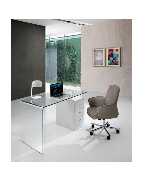 Bureau avec plateau en verre bombé bow blanc/chrome - 75x125x65 cm