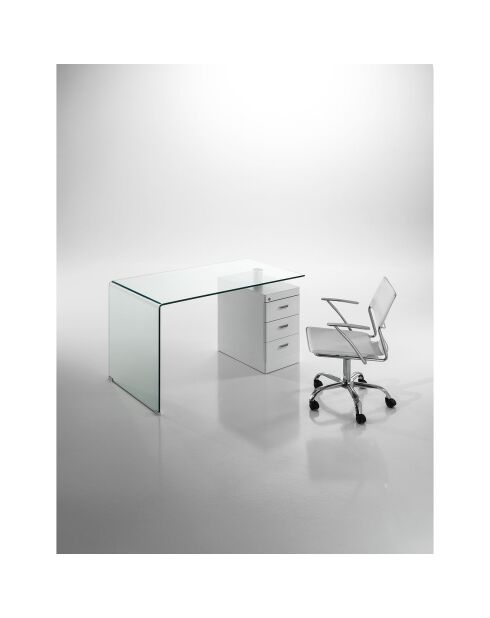 Bureau avec plateau en verre bombé bow blanc/chrome - 75x125x65 cm