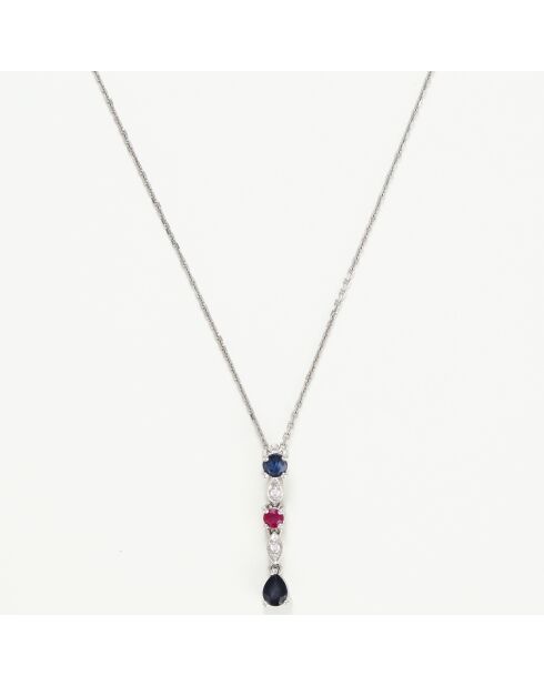 Pendentif Queen of stone Diamants 0.16 ct, Saphirs 0.33 ct & Rubis 0.07 ct or blanc
