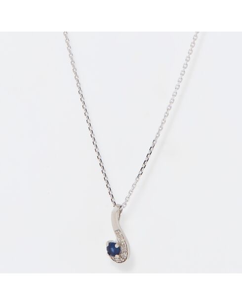 Virgule Diamant-Anhänger 0,02 Karat Saphir 0,16 Karat Weißgold