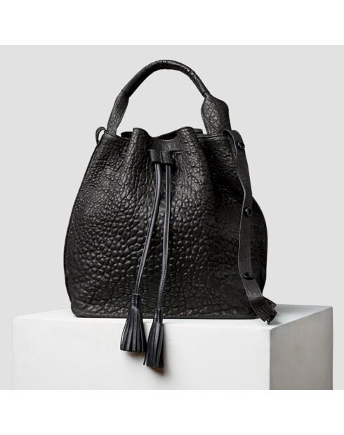 Sac seau en Cuir noir  - 24x26x17cm