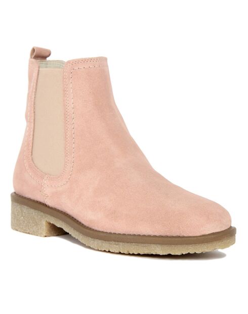 Chelsea boots en Velours de Cuir Roxanne roses