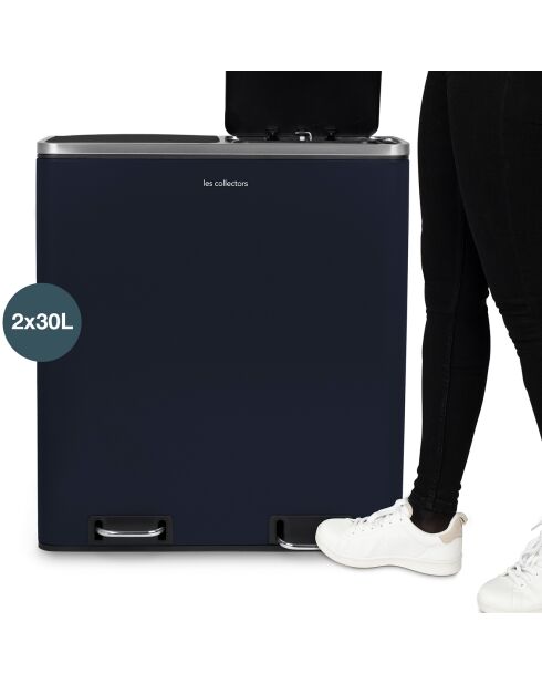 Poubelle de tri à pédale bleu nuit - 2x30L