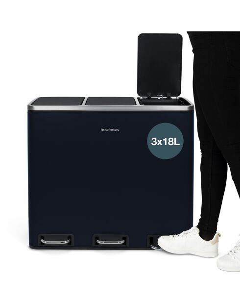 Poubelle de tri à pédale bleu nuit - 3x18L