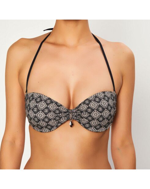 Zwart/beige bikinitop met push-up bombay-print