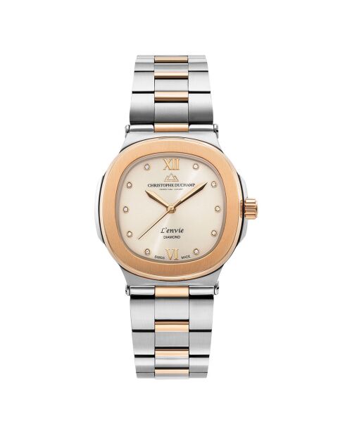 Montre Femme Quartz en Acier L'Envie argenté/rose doré