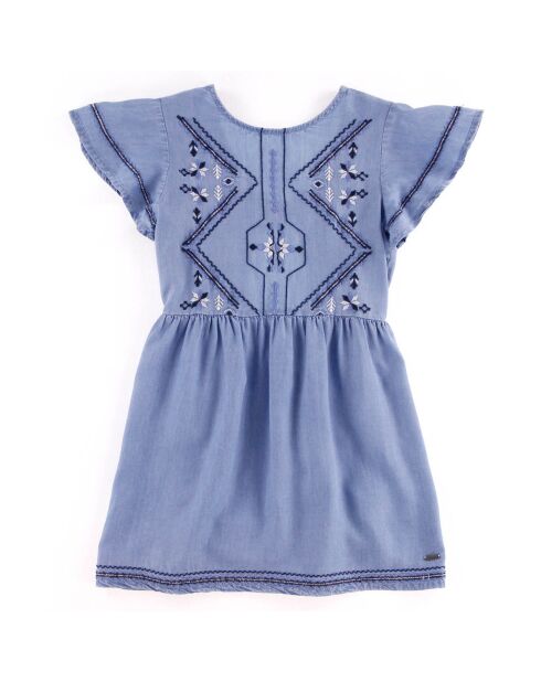 Robe Larrie à broderie effet denim bleue