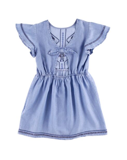 Robe Larrie à broderie effet denim bleue