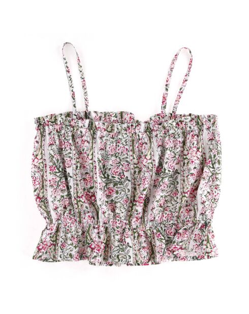 Top à bretelles Marguerite imprimé fleuri vert/rose