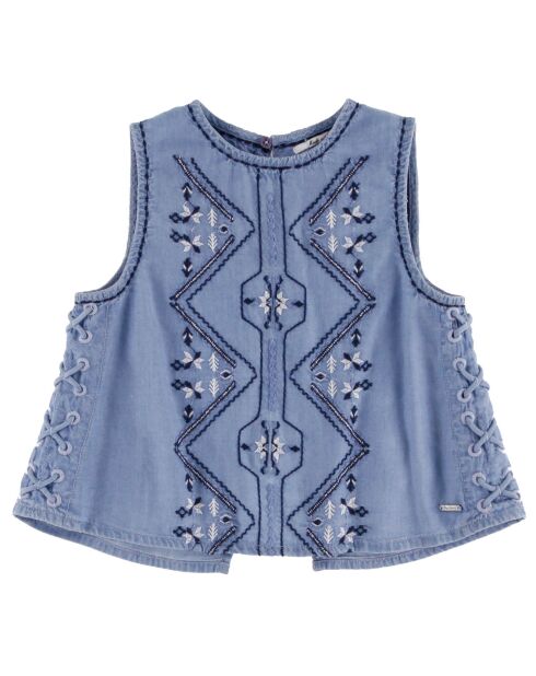 Top Lauren sans manches brodé bleu
