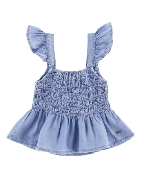 Top Larissa sans manches à volant bleu