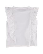 T-Shirt en Coton sans manches à volant broderie hill blanc