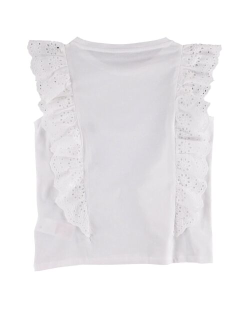 T-Shirt en Coton sans manches à volant broderie hill blanc