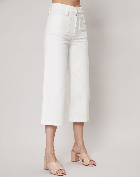 Jean Patch Wide Leg Crop blanc