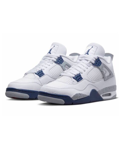 Air Jordan 4 sneakers van wit/marineblauw leer en mesh