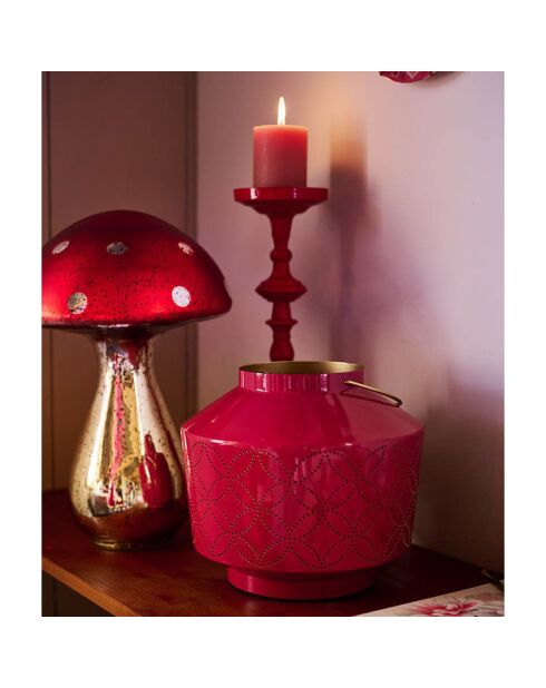 Lanterne émaillée rose - 21x10.5 cm