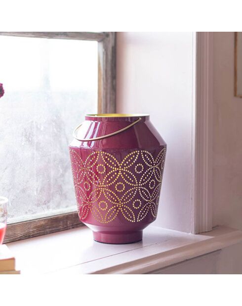 Lanterne émaillée rose - 24x12 cm