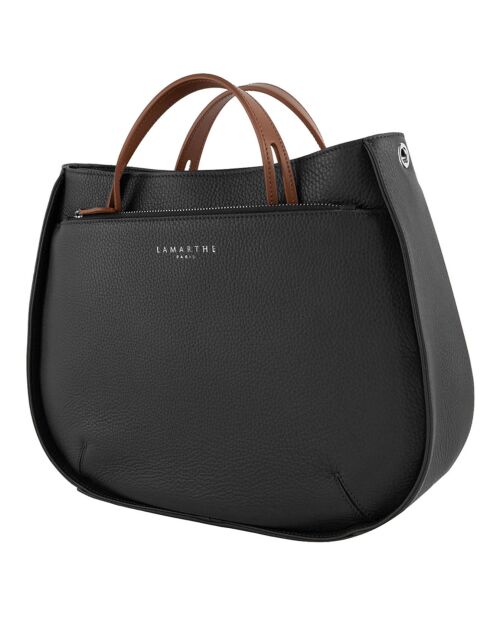 Sac à main en Cuir Fidele noir/cognac - 26x34x13 cm