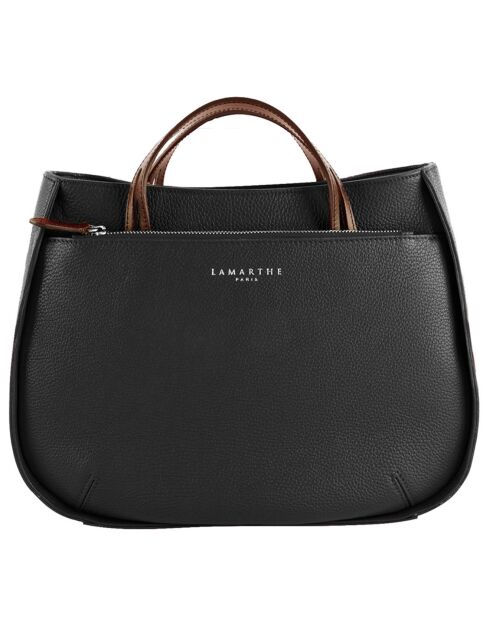 Sac à main en Cuir Fidele noir/cognac - 26x34x13 cm