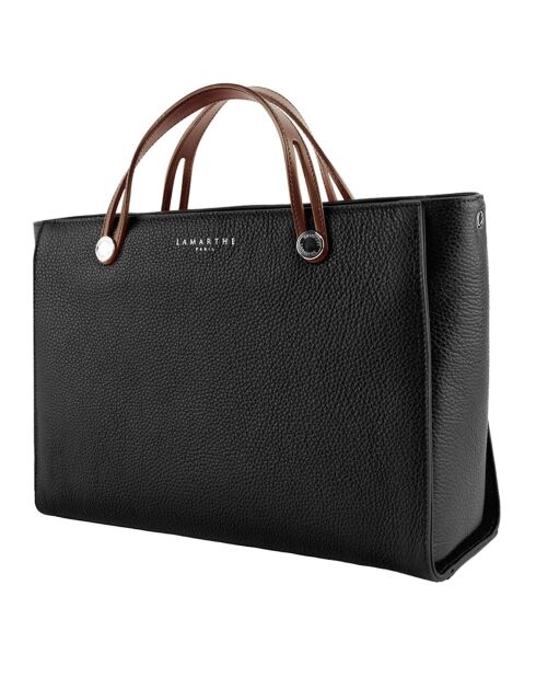 Sac à main en Cuir Fidele noir/cognac - 36x25x14 cm