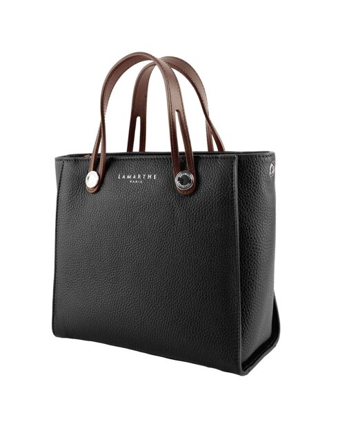 Sac à main en Cuir Fidele noir/cognac - 25x23x12 cm