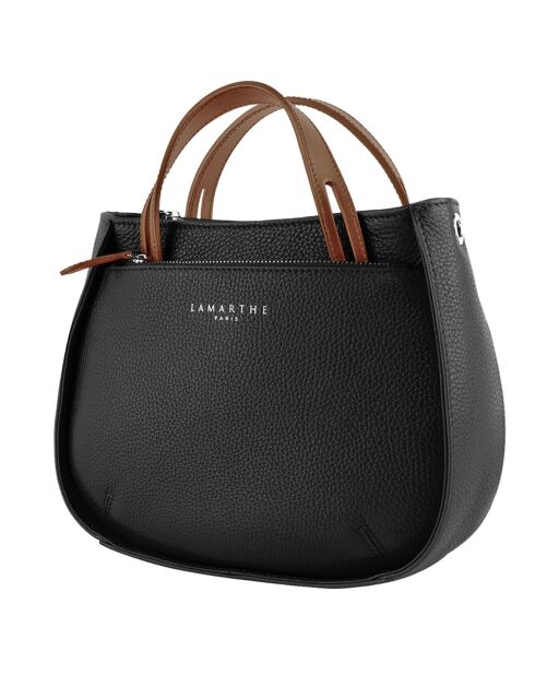 Sac à main en Cuir Fidele noir/cognac - 22x27x9 cm