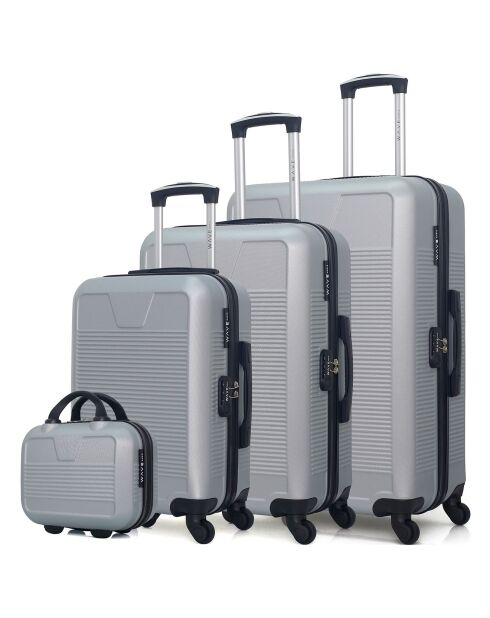3 Valises 4 roues simples Selenga-C 75/65/55/30 cm & Vanity grises