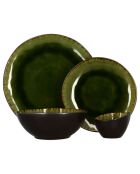 6 Assiettes plates en grès Meta vertes - D.27.5 cm